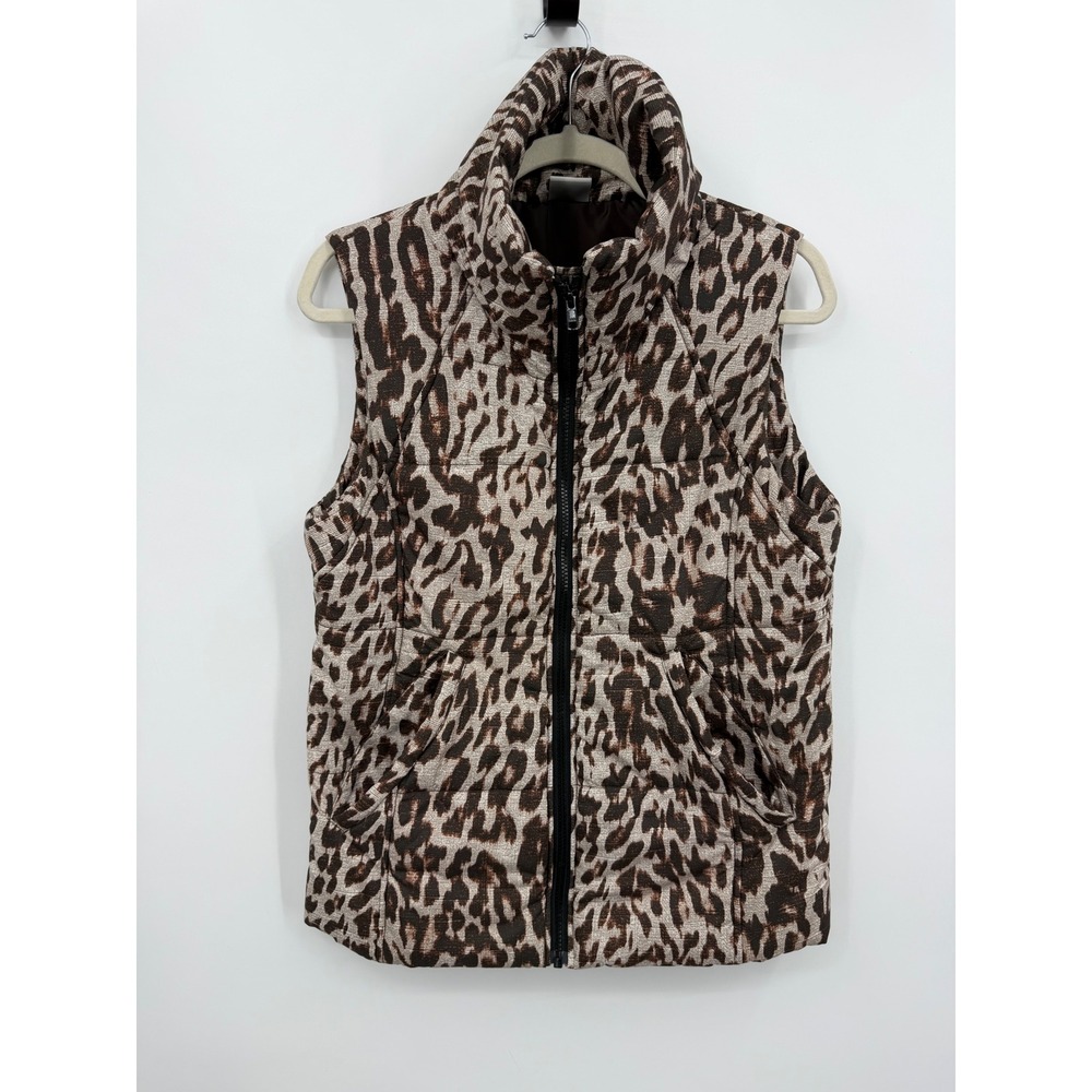 Cabi Juliet Leopard Print Puffer Vest Women Size Small Brown Quilted Zip Up 3120